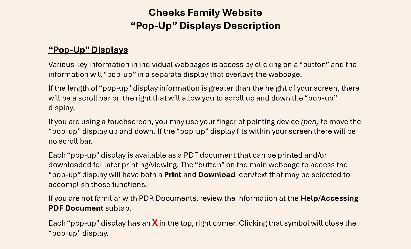 'Pop-Up' Display Description